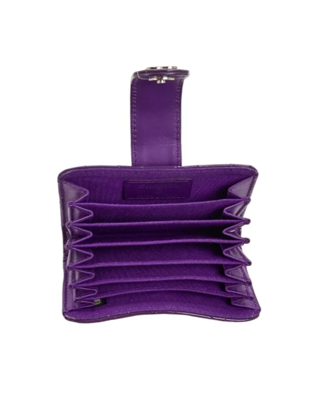 Chanel Purple Patent Quilted Accordion Card Holder
